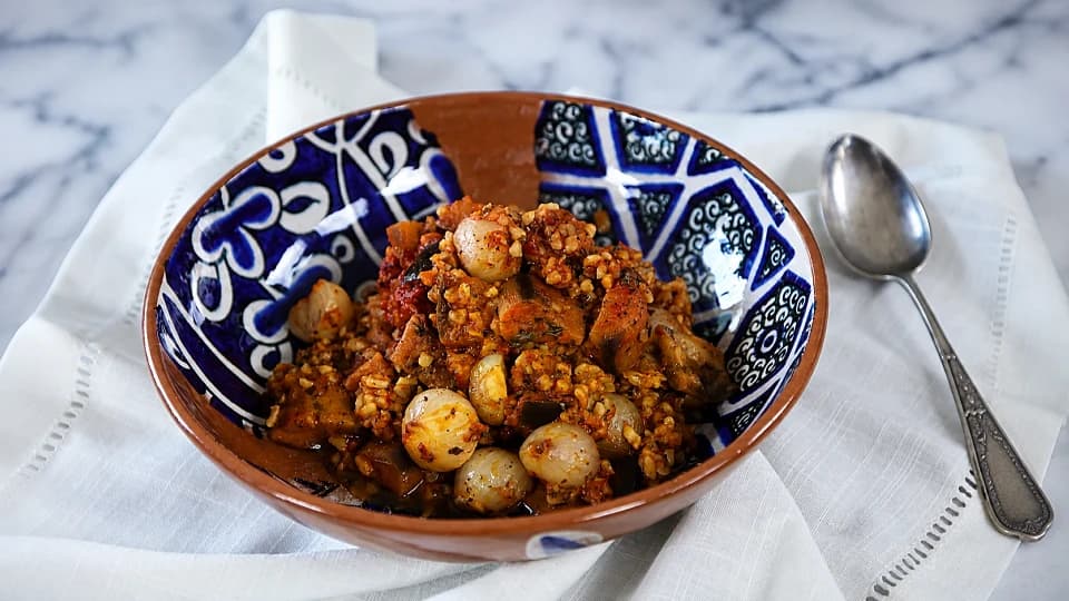 Patlıcanlı Bulgur Pilavı
